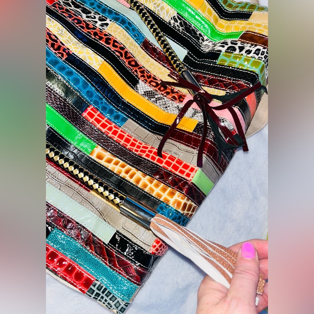 Leather Patchwork Multicolor Tote Bag Leather fri… - image 8